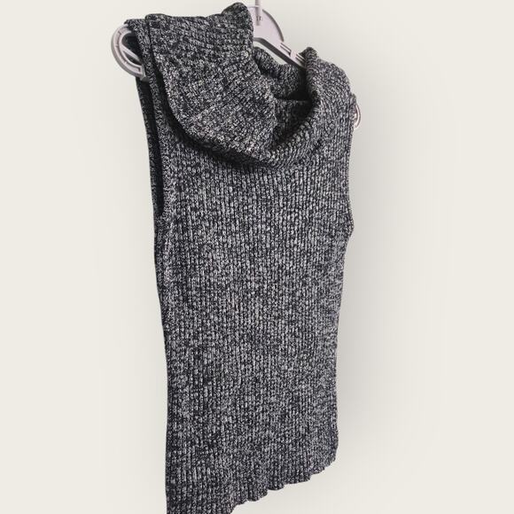 The Limited Sweater M Black White Marled Knit Sleeveless Cotton Cowl Neck Tunic‎ - Picture 3 of 7